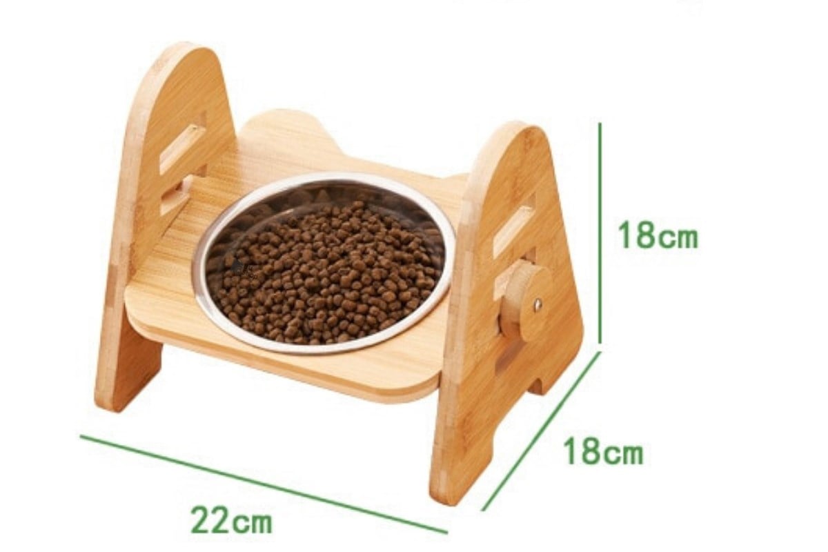 Kedi Köpek Mama Ve Su Kabı-Çelik Tek Adet Kase Hediyeli-Gerçek Ahşap-Kayın Renk-BuShop Alfa 