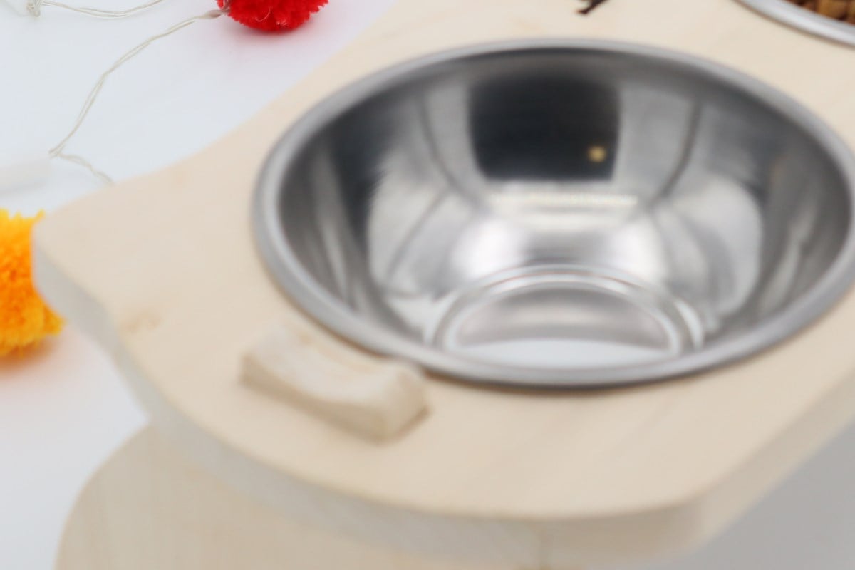 Kedi Köpek Mama Ve Su Kabı-Kaliteli  Çelik Bir Adet Kase Hediyeli-Gerçek Ahşap-Ham Boyasız-BuShop Mızmız