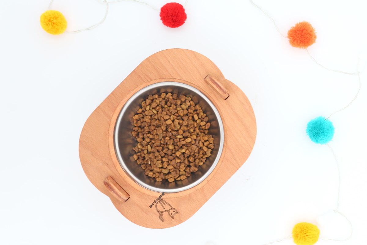 Kedi Köpek Mama Ve Su Kabı-Kaliteli  Çelik Bir Adet Kase Hediyeli-Kontraplak Ahşap-Armut Kiraz-BuShop Mişa 