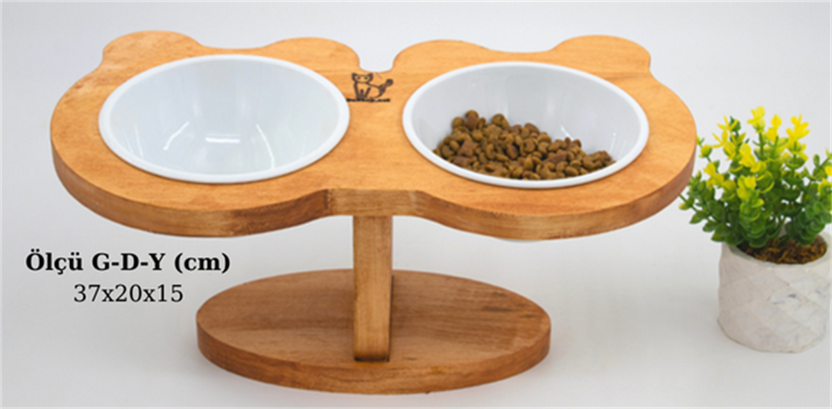 Kedi Köpek Mama Ve Su Kabı-Melamin İki Adet Kase Hediyeli-Gerçek Ahşap-Armut Kiraz-BuShop Boncuk 