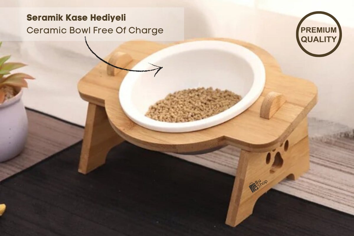Kedi Köpek Mama Ve Su Kabı Tek Hazneli Estetik Ahşap Yüksek Kalite BuShop Mişa