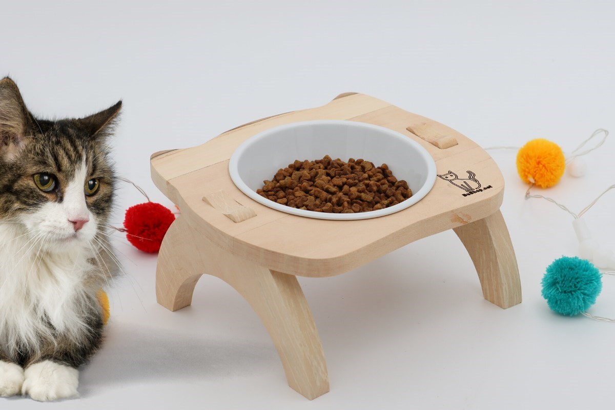 Kedi Köpek Mama Ve Su Kabı-Kırılmaz Melamin Bir Adet Kase Hediyeli-Gerçek Ahşap-Ham Boyasız-BuShop Mızmız 