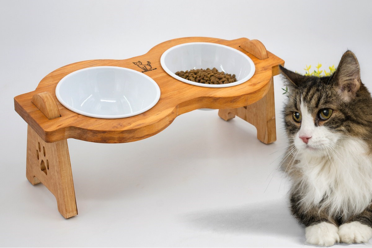 Kedi Köpek Mama Ve Su Kabı-Melamin İki Adet Kase Hediyeli-Gerçek Ahşap-Armut Kiraz-BuShop Mişa 