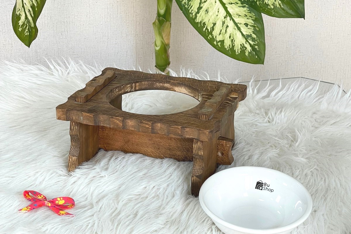 Kedi Köpek Mama Ve Su Kabı-Melamin Tek Adet Kase Hediyeli-Gerçek Ahşap-Latin Ceviz-BuShop Enrico