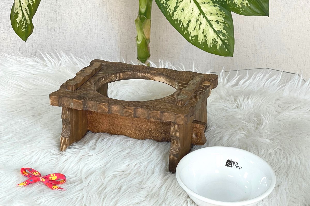  Kedi  Köpek Mama ve Su Kabı   Bushop Lüx Ahşap Kayın Tekli İtalyan v5 Tasarım Enrico Beyaz Seramik Kase