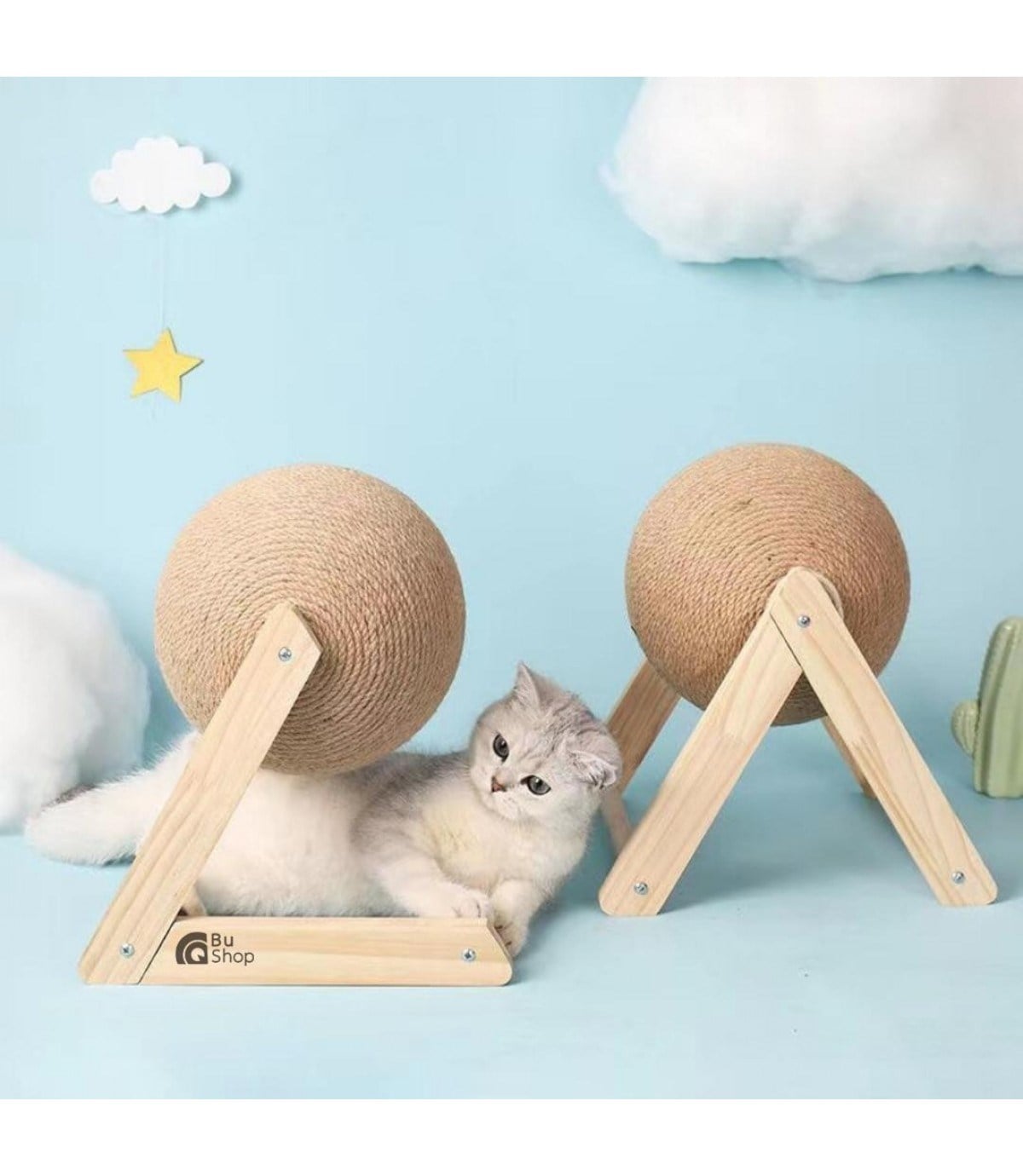 Kedi Köpek Tırmalama Oyun Topu  Ahşap  Doğal  Bushop Twister Serisi