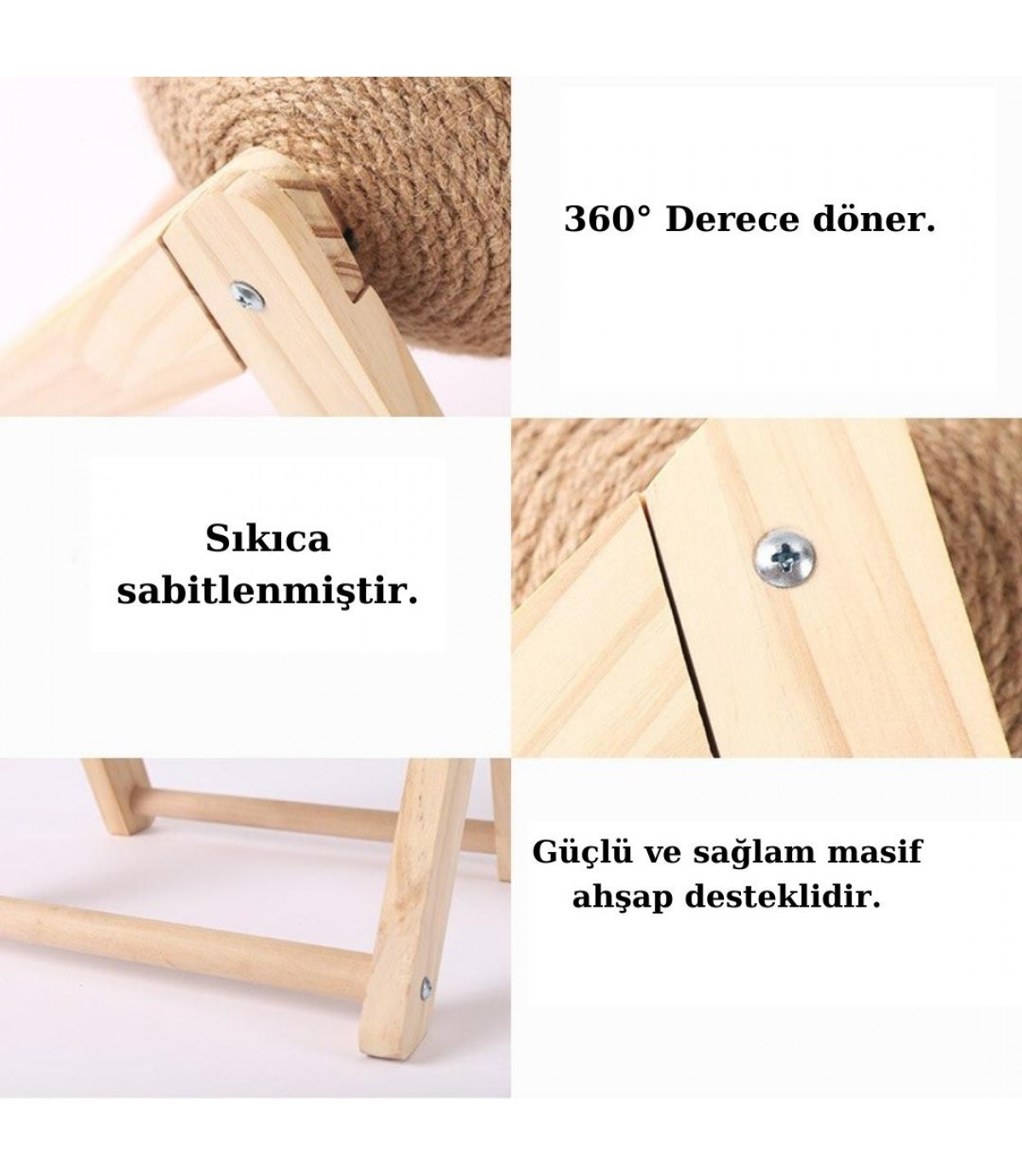 Kedi Köpek Tırmalama Oyun Topu  Ahşap  Doğal  Bushop Twister Serisi