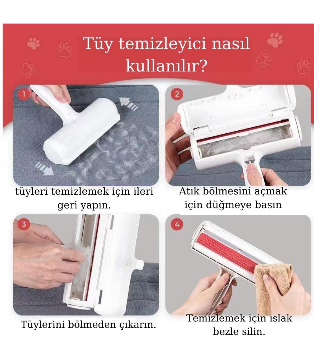 Kedi Köpek Tüy Temizleyici Hazneli ve Kıl Toz Toplayıcı