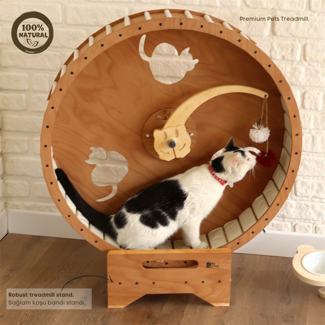 Kedi Koşu Tekerleği  Kedi koşu Bandı   Lüks  Masif Ağaç  Kaydırmaz Taban BuShop