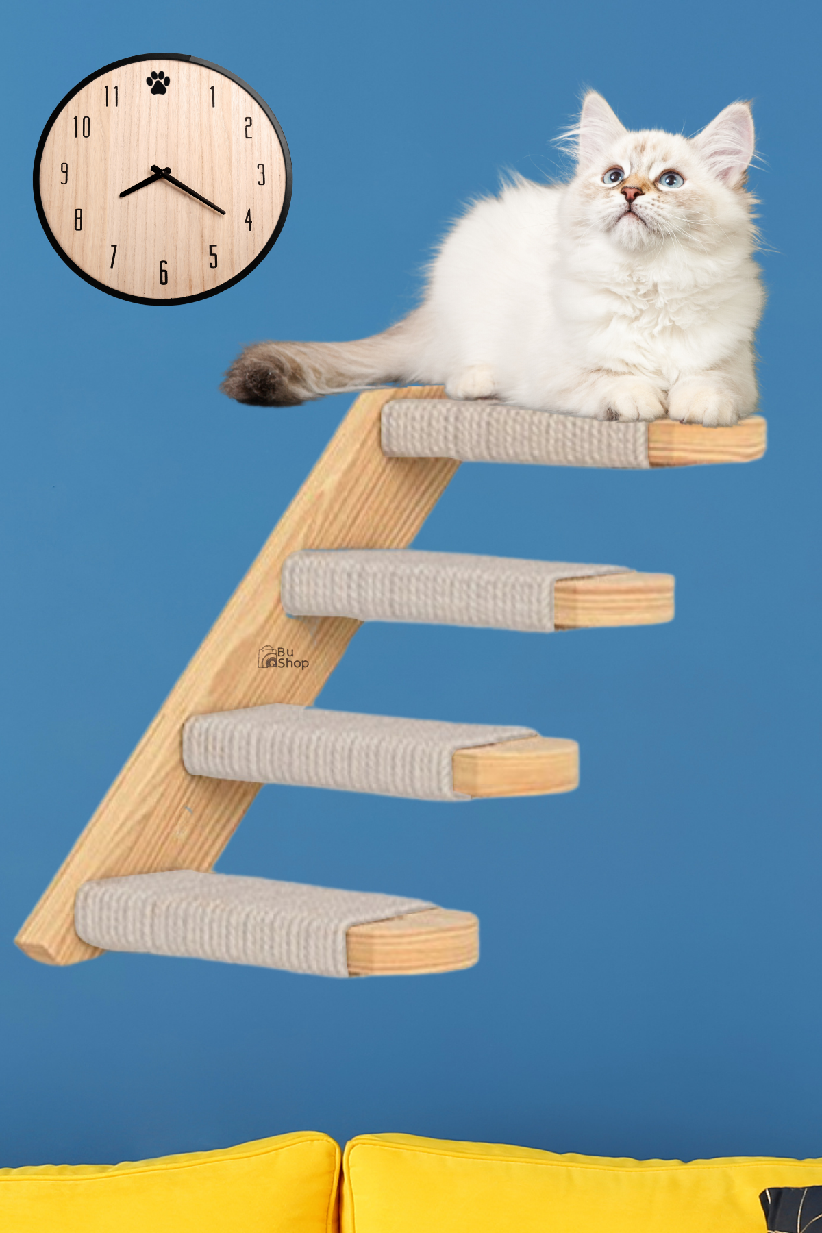 Kedi merdiveni Ahşap kedi tırmalaması Doğal Kedi Tırmanma ve Tırmalama Merdiveni Lilyum Sol Yön