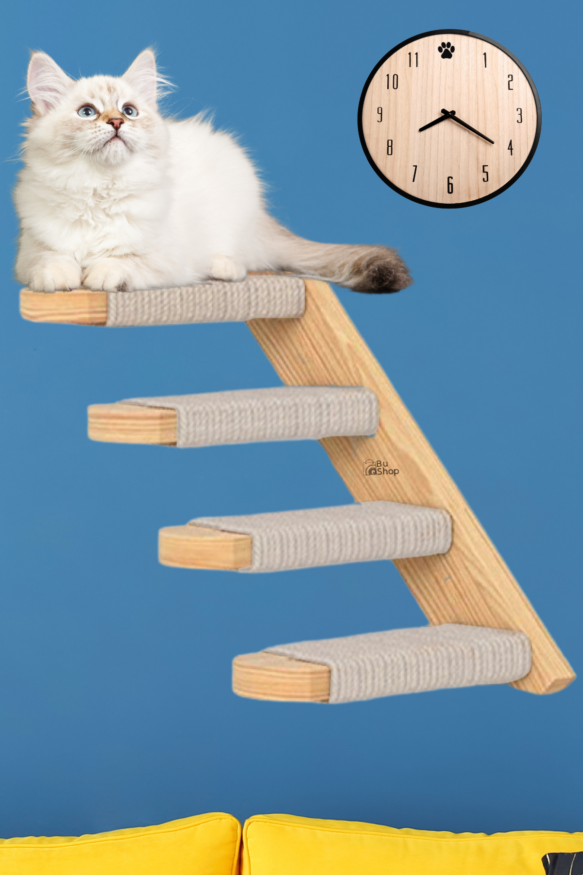Kedi merdiveni Ahşap kedi tırmalaması Doğal Kedi Tırmanma ve Tırmalama Merdiveni Pamukkale Sağ Model