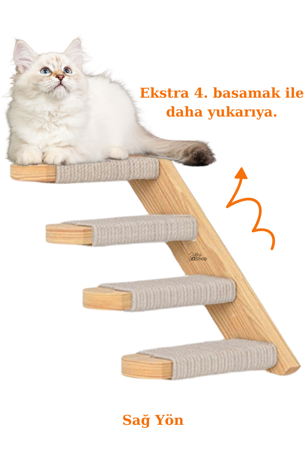 Kedi merdiveni Ahşap kedi tırmalaması Doğal Kedi Tırmanma ve Tırmalama Merdiveni Pamukkale Sağ Model