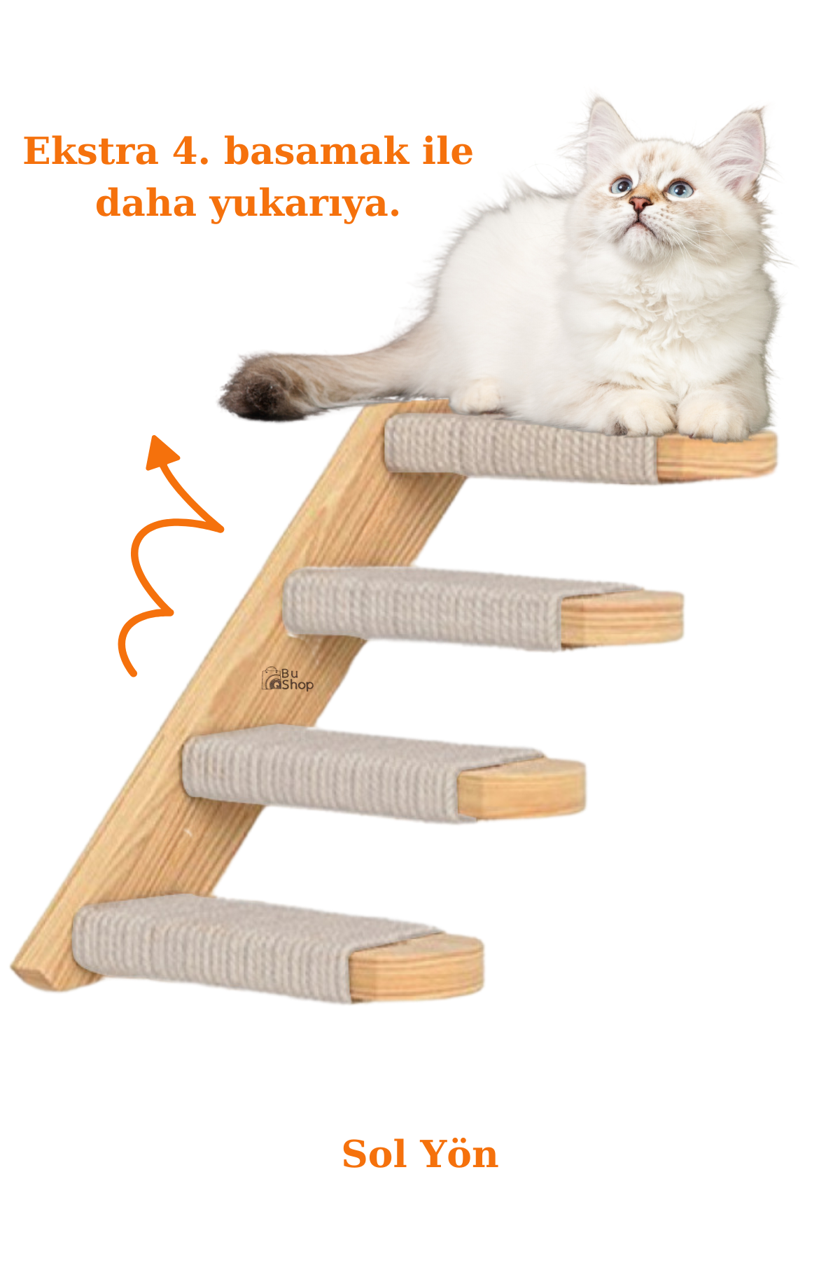 Kedi merdiveni Ahşap kedi tırmalaması Doğal Kedi Tırmanma ve Tırmalama Merdiveni Lilyum Sol Yön