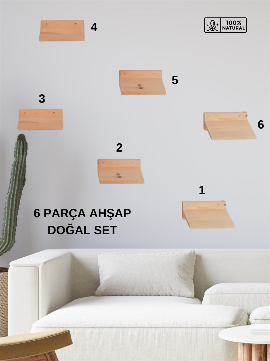 kedi merdiveni, kedi tırmalaması, Kedi Tırmanma Duvar Merdiveni, Doğal 6 Parça, BuShop Eco Raf