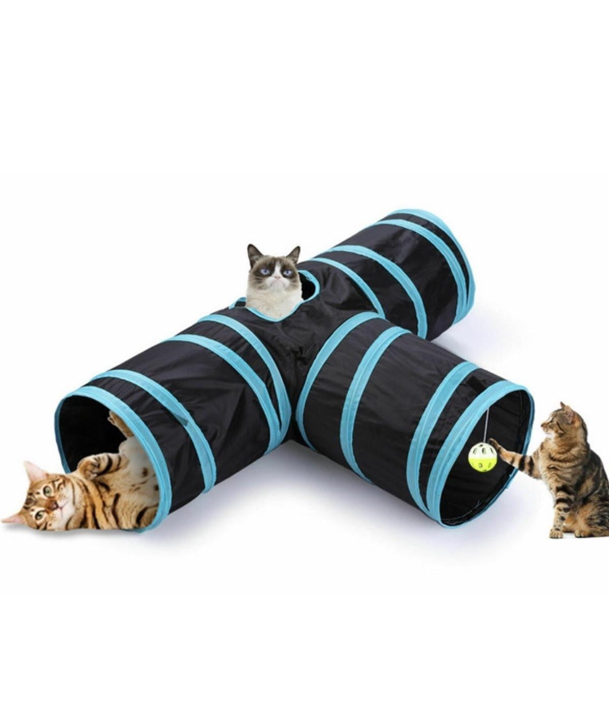 Kedi Oyun Tüneli  3 lü  Katlanabilir BuShop Mavi