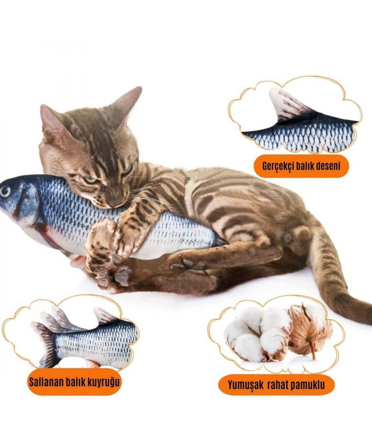 Kedi  oyuncağı  Elektrikli Hareketli Balık  BuShop USB Şarjlı - Balık Oyuncak