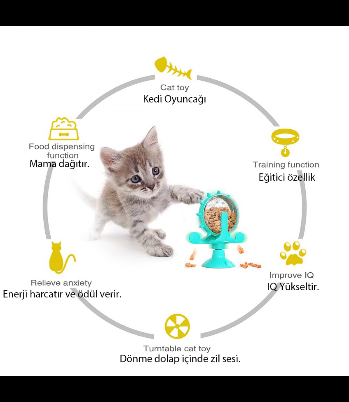 Kedi Oyuncağı Vakum ile Zemine Sabitlenir.BuShop Dönme Dolap Döndükçe Zil Sesi ÇIkarır. Mama Dağıtır. 