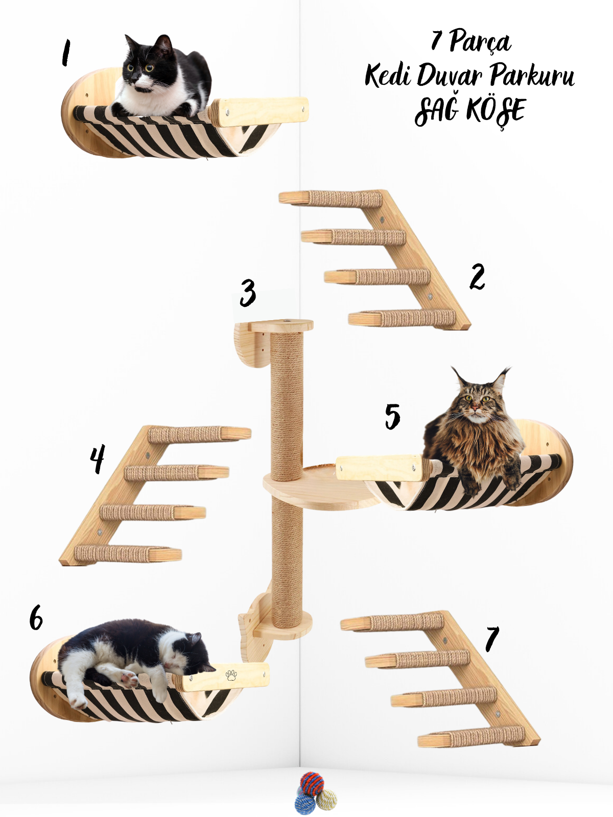 Kedi parkuru, Kedi evi, Kedi yatağı, Kedi Duvar Evi, Kedi Duvar Rafı, Muhteşem 7 parça kedi parkuru , Bushop Yellow