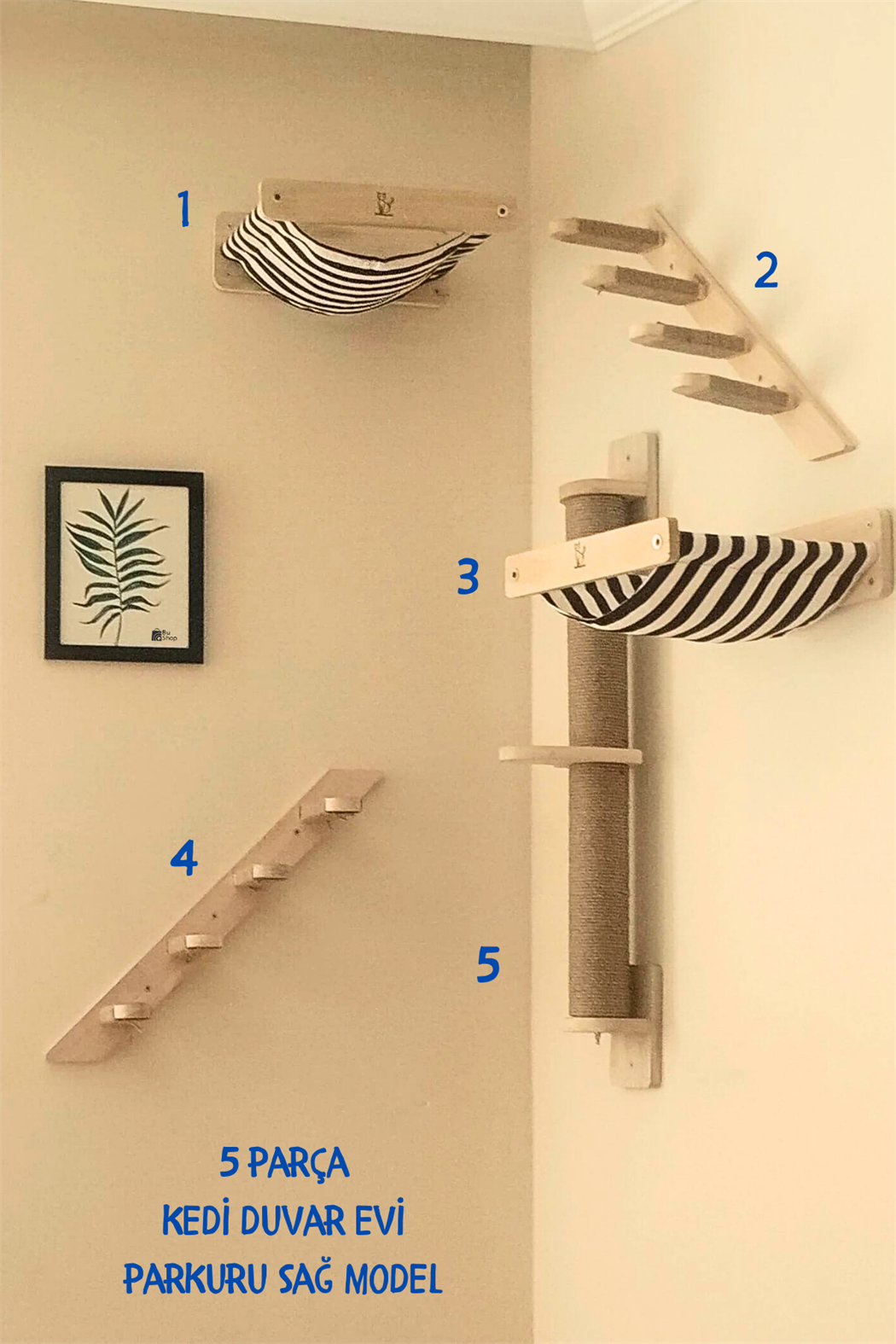 Kedi parkuru, Kedi evi, Kedi yatağı, Kedi Duvar Evi, Kedi Duvar Rafı, Muhteşem 5 parça sağ kedi parkuru set