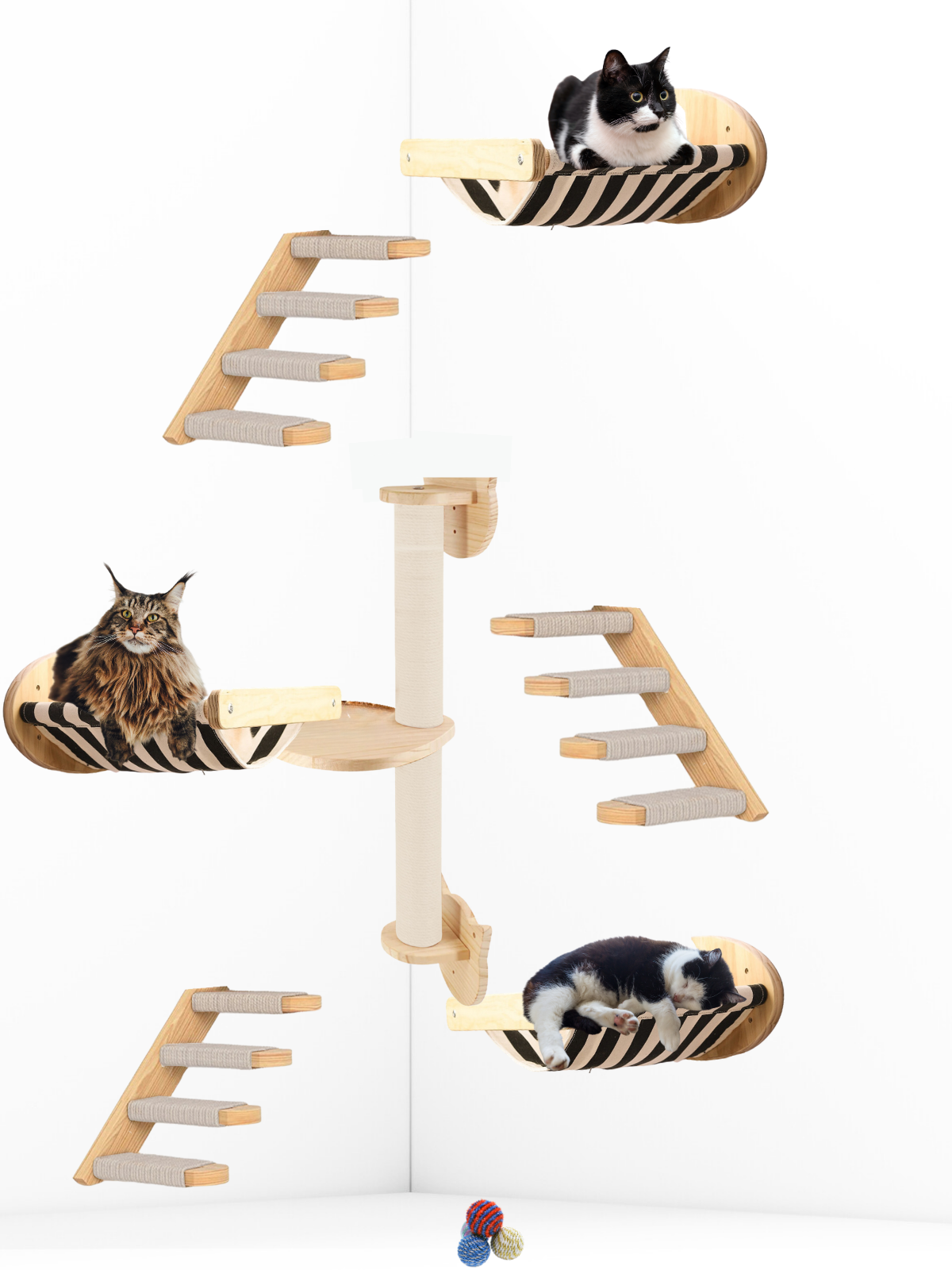 Kedi Parkuru, Kedi Evi, Kedi Yatağı, Kedi Duvar Evi, Kedi Duvar Rafı, Lüks 7 Parça Kedi Parkuru Beyaz Sol