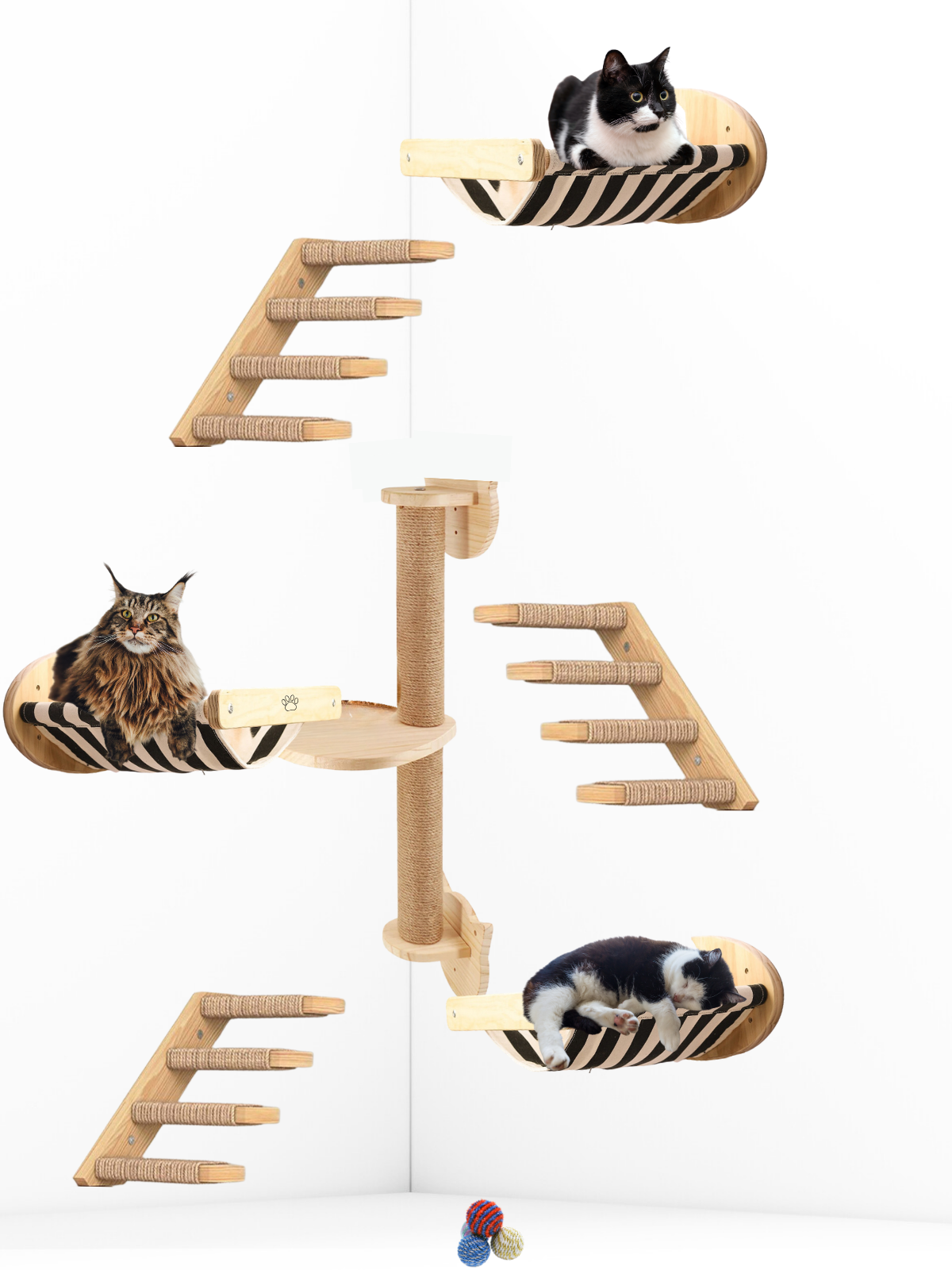 Kedi Parkuru, Kedi Evi, Kedi Yatağı, Kedi Duvar Evi, Kedi Duvar Rafı, Lüks 7 Parça Kedi Parkuru Sol