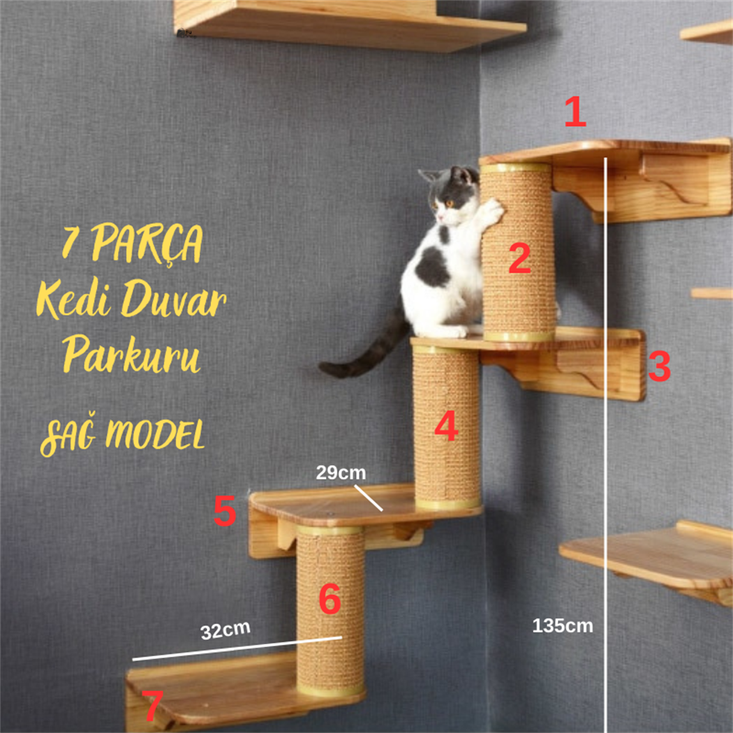 Kedi Duvar Parkuru, Kedi Tırmalama Ağacı, Kedi Tırmanma, 2 Adet L Tipi Kedi Tırmalama Rafı, Kedi Oyun Odası,  BuShop L Köşe Serisi 