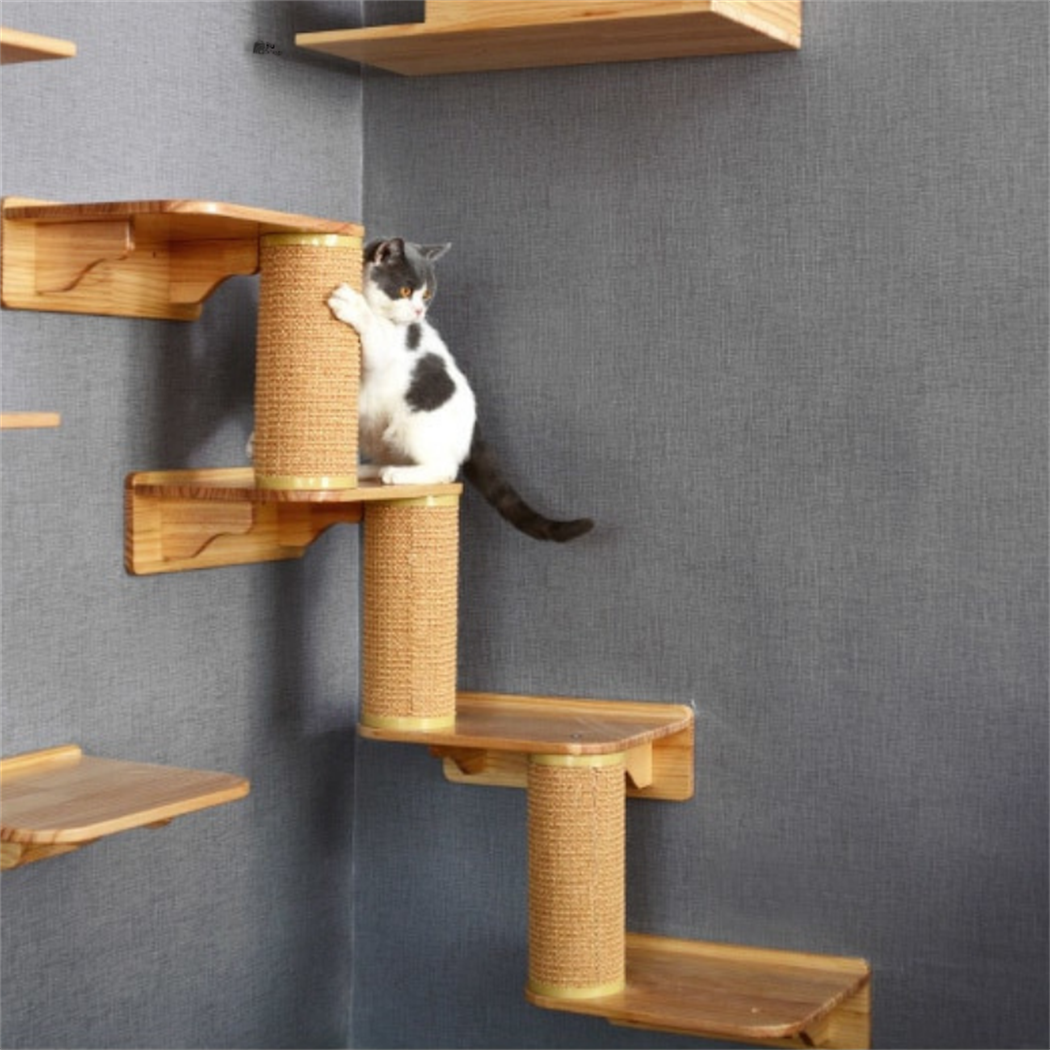 Kedi Parkuru, Kedi Sol Köşe Tırmalama Ağacı, Kedi Tırmanma, 2 Adet L Tipi Kedi Tırmalama Rafı, Kedi Oyun Odası,  BuShop L Serisi 