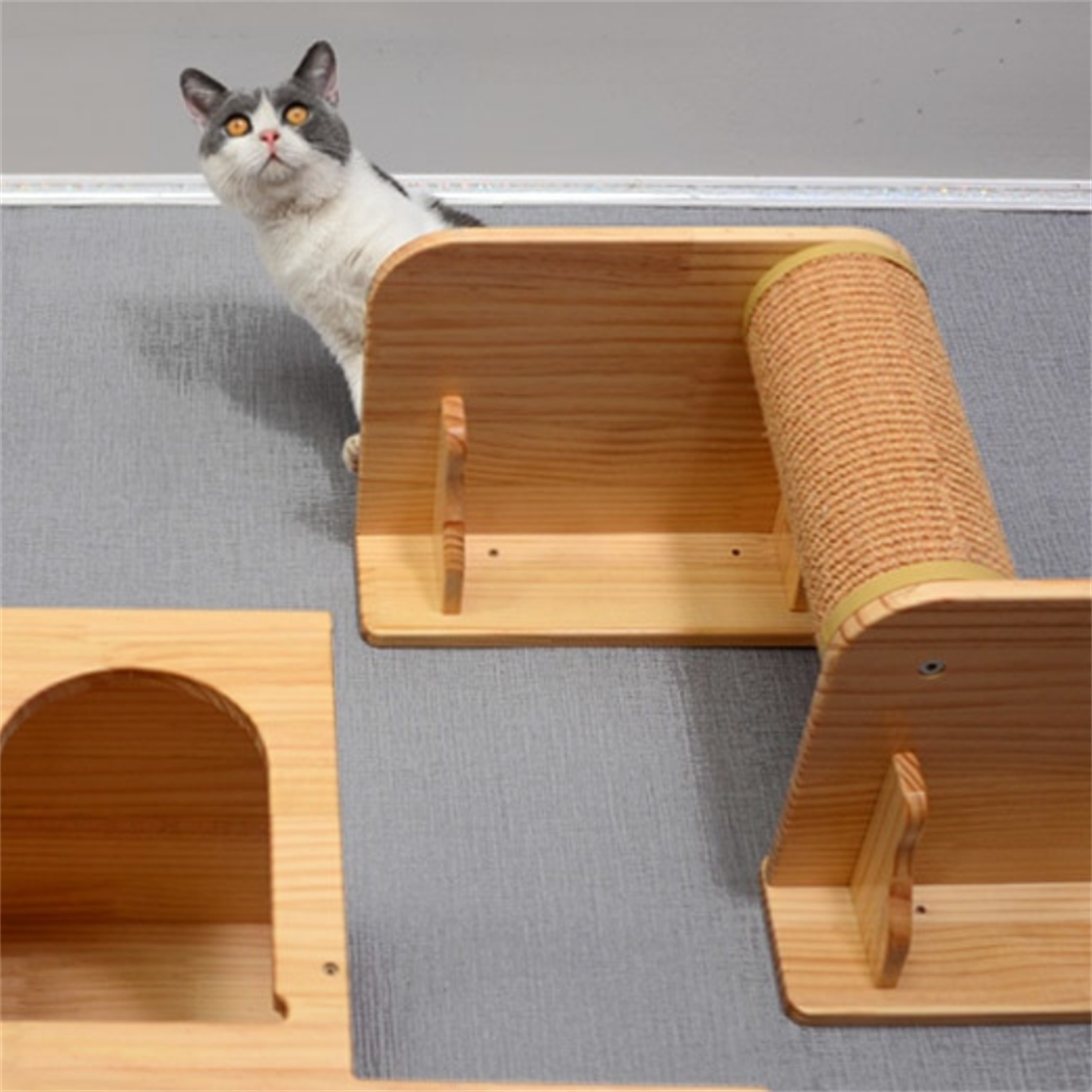 Kedi Parkuru, Kedi Sol Köşe Tırmalama Ağacı, Kedi Tırmanma, 2 Adet L Tipi Kedi Tırmalama Rafı, Kedi Oyun Odası,  BuShop L Serisi 