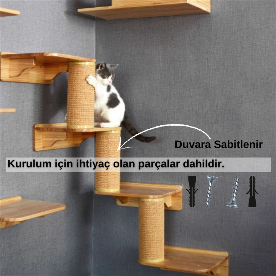 Kedi Parkuru, Kedi Sol Köşe Tırmalama Ağacı, Kedi Tırmanma, 2 Adet L Tipi Kedi Tırmalama Rafı, Kedi Oyun Odası,  BuShop L Serisi 