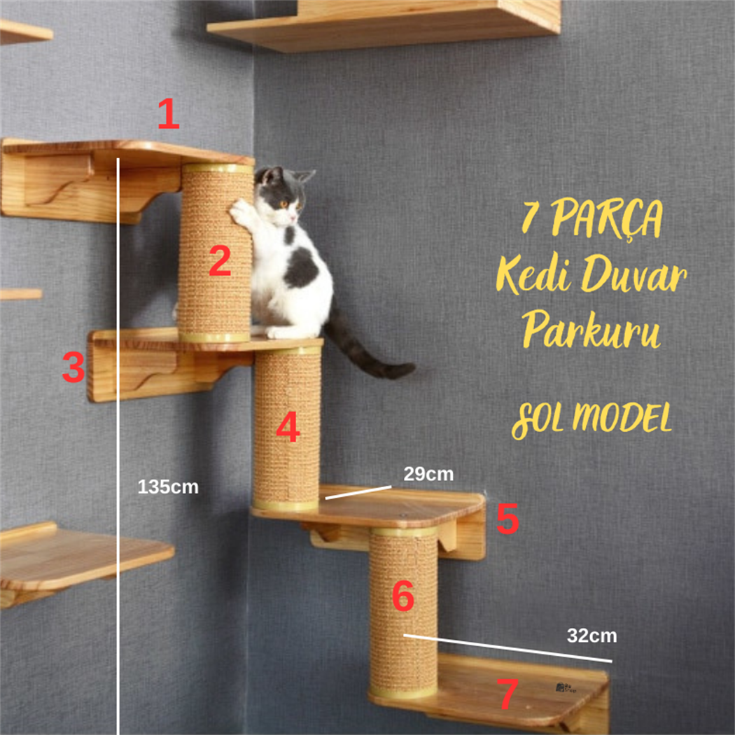 Kedi Parkuru, Kedi Sol Köşe Tırmalama Ağacı, Kedi Tırmanma, 2 Adet L Tipi Kedi Tırmalama Rafı, Kedi Oyun Odası,  BuShop L Serisi 