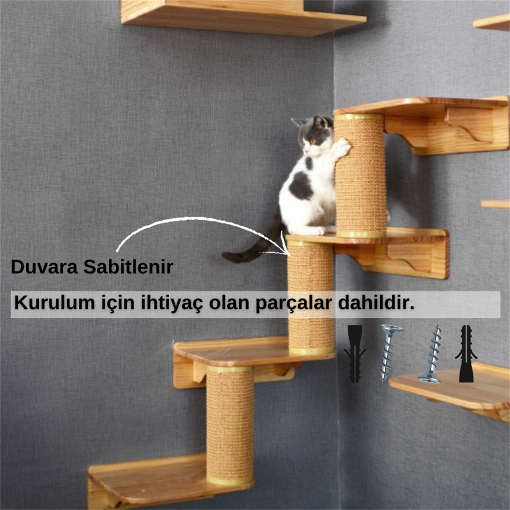 Kedi parkuru,Sağ Köşe tırmalama rafı, Kedi Köprüsü, Kedi Duvar Evi, Kedi Duvar Rafı, Muhteşem 10 parça kedi parkuru , Bushop Corner Serisi