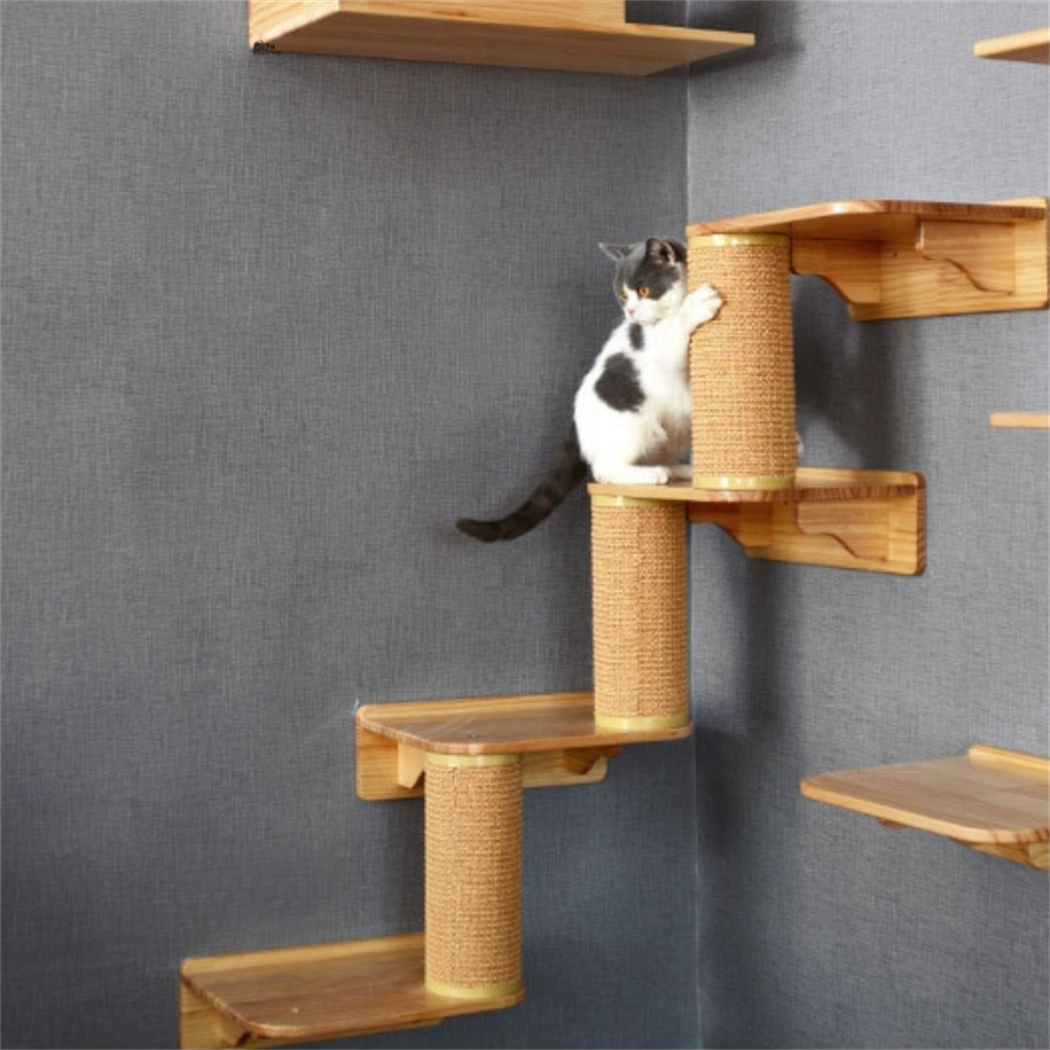 Kedi Duvar Parkuru, Kedi Tırmalama Ağacı, Kedi Tırmanma, 2 Adet L Tipi Kedi Tırmalama Rafı, Kedi Oyun Odası,  BuShop L Köşe Serisi 