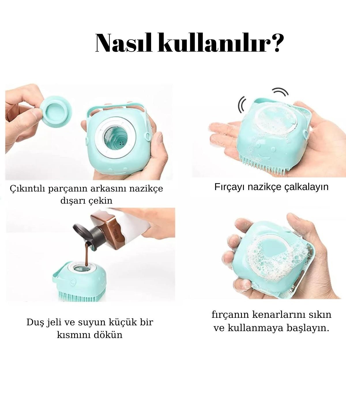 Kedi & Köpek Yıkama Fırçası ve Şampuan Hazneli Özel Silikon Pembe
