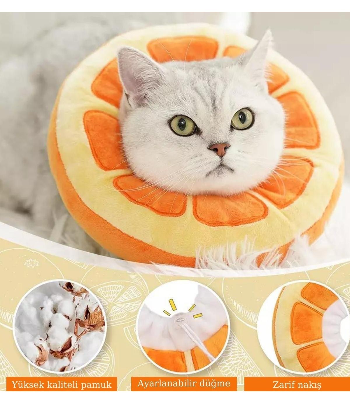 Kedi ve Köpek Koruyucu Şişme Yakalık BuShop Yüksek Kalite %100 Pamuk Portakal Modeli S
