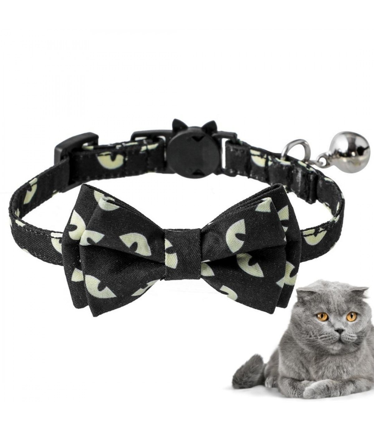 Kedi ve Köpek Papyon Boyun Tasması Kedi Desenli Bushop 