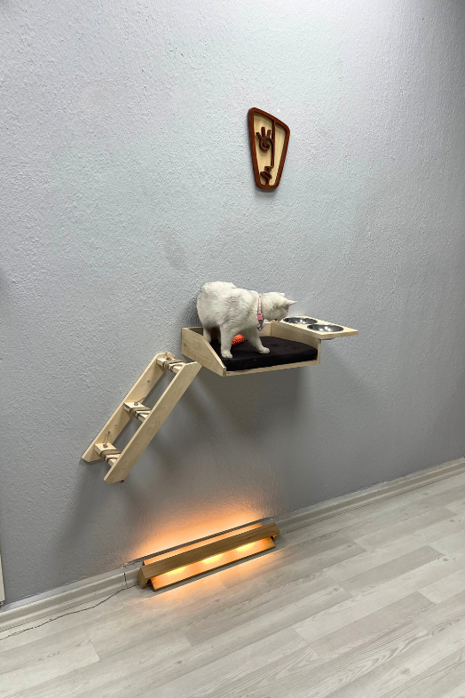 kedi yatağı kedi duvar hamağı ve mama kabı kedi ahşap hamak kedi mama ve su kabı margherita modeli