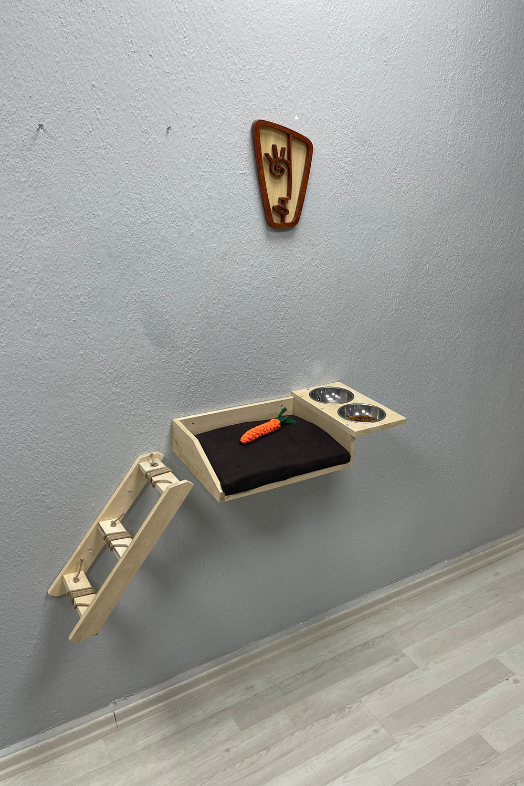 kedi yatağı kedi duvar hamağı ve mama kabı kedi ahşap hamak kedi mama ve su kabı margherita modeli