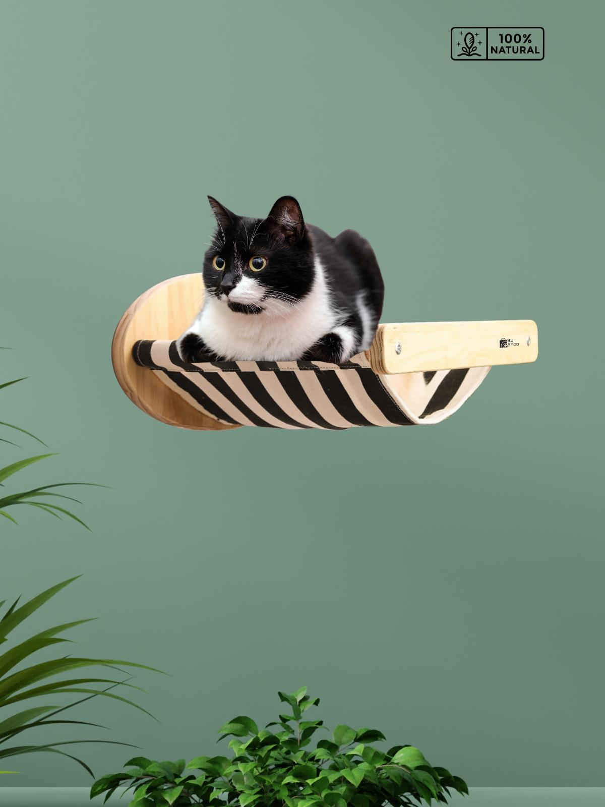 Kedi Yuvası, Kedi duvar yatağı, Kedi Yatağı, Kedi hamağı, Ahşap Modern Set, BuShop Black Zebra Serisi 