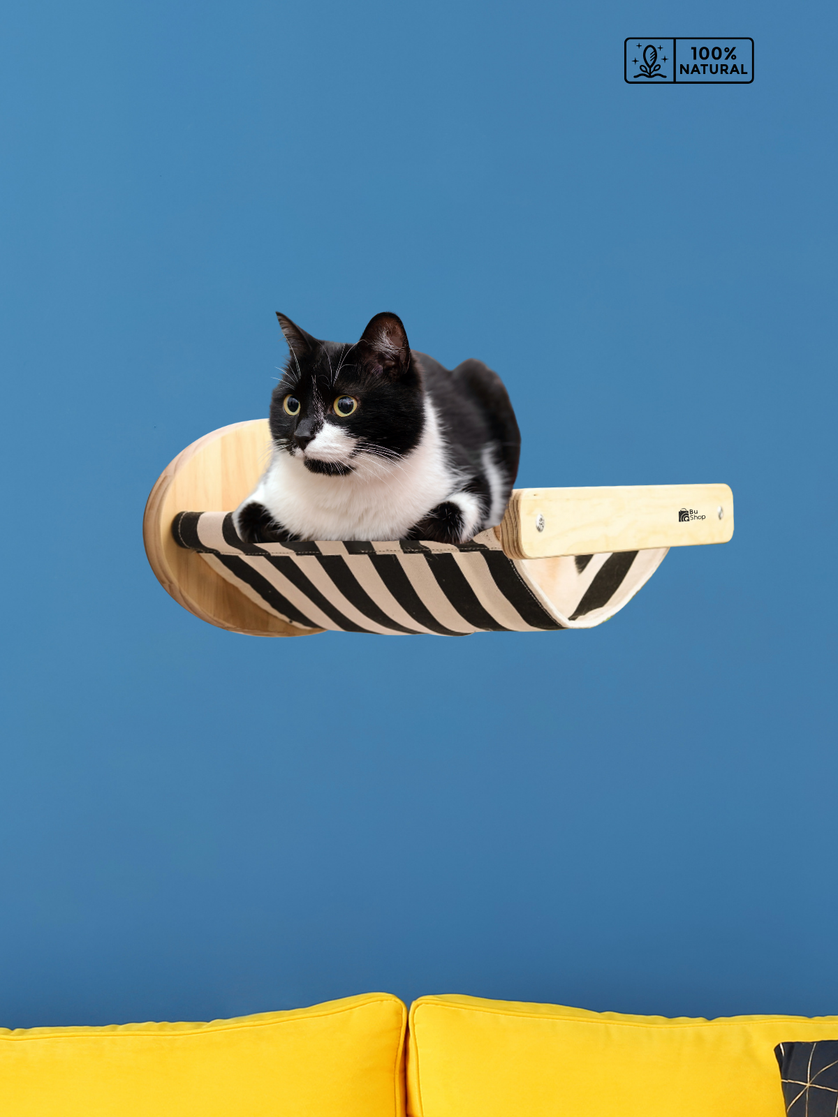 Kedi Yuvası, Kedi duvar yatağı, Kedi Yatağı, Kedi hamağı, Ahşap Modern Set, BuShop Black Zebra Serisi 