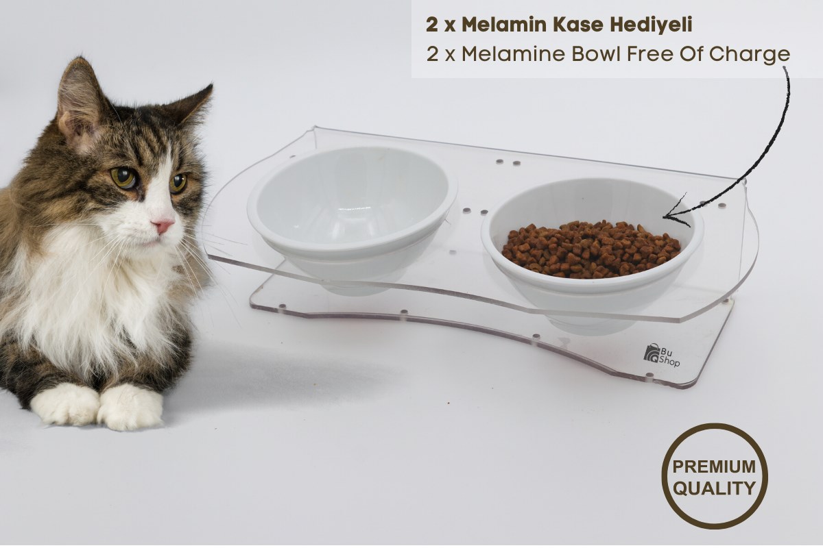 Köpek Kedi Mama Ve Su Kabı-Kırılmaz Melamin İki Adet Kase Hediyeli-Yeni Nesil-Pleksiglas-Şeffaf-BuShop Ghost