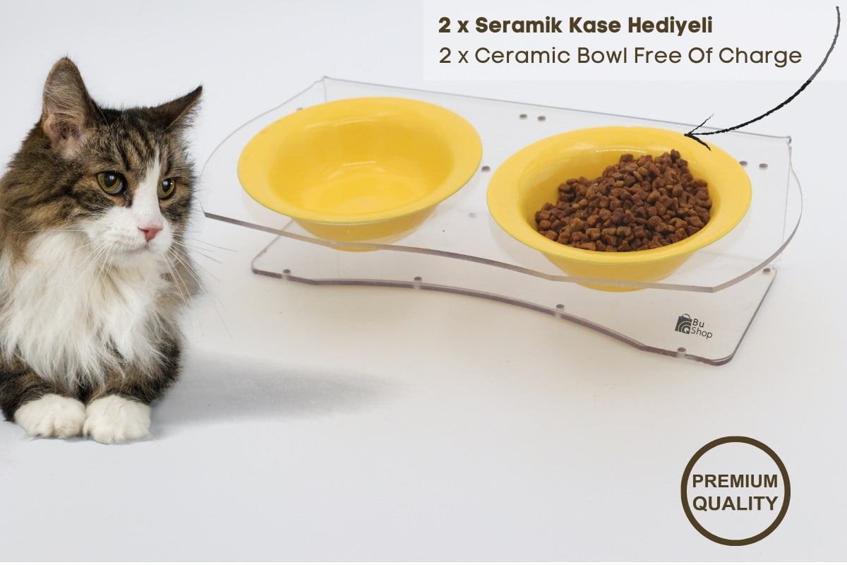 Köpek Kedi Mama Ve Su Kabı-Seramik İki Adet Kase Hediyeli-Yeni Nesil-Pleksiglas-Şeffaf-BuShop Ghost