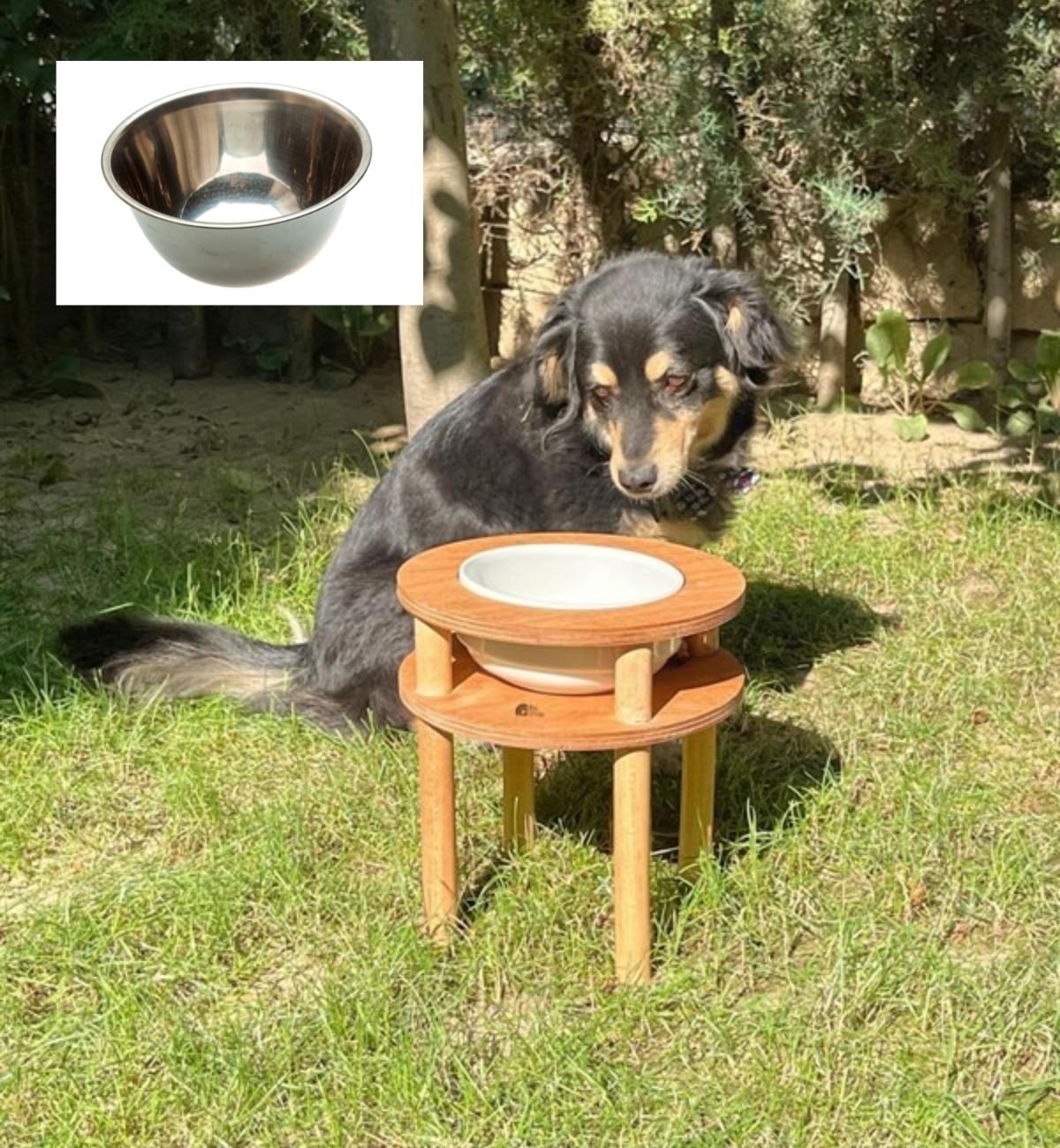 Köpek Mama ve Su Kabı Tekli Çelik  Kase BuShop Kaliteli Ahşap Cindy Serisi