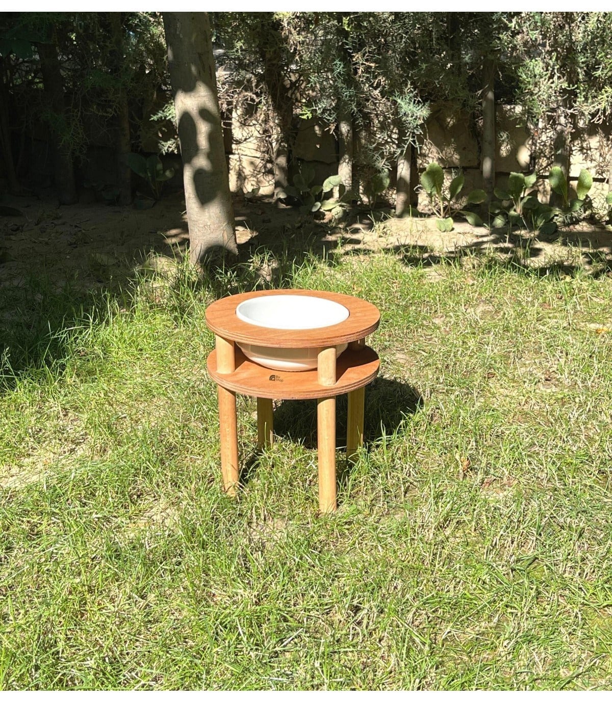 Köpek Mama ve Su Kabı Tekli-Seramik Beyaz Kase BuShop Kaliteli Ahşap Cindy Serisi