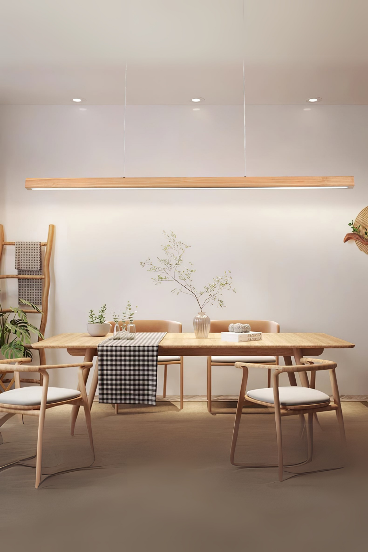 Led Avize Modern Avize Modelleri Yükseklik Ayarlı BuShop Lumiwood 120cm Natural Renk Gün Işığı Led Sarkıt Avize