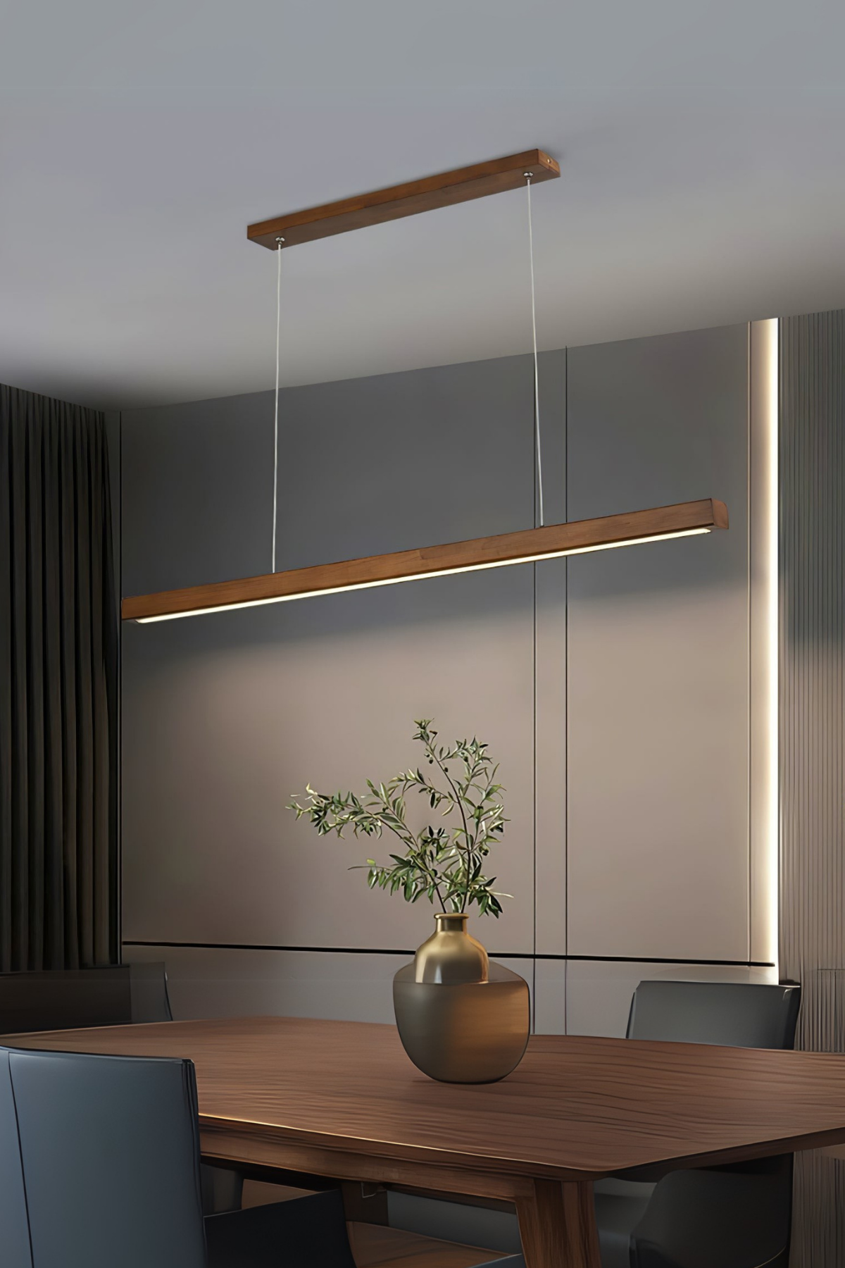 Led Avize Modern Avize Modelleri Yükseklik Ayarlı BuShop Lumiwood 120cm Ceviz Renk Gün Işığı Led Sarkıt Avize