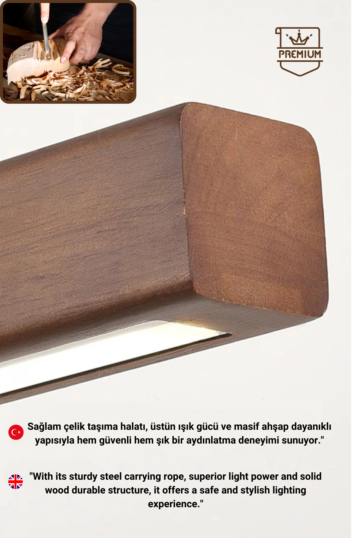 Led Avize Modern Avize Modelleri Yükseklik Ayarlı BuShop Lumiwood 120cm Ceviz Renk Gün Işığı Led Sarkıt Avize