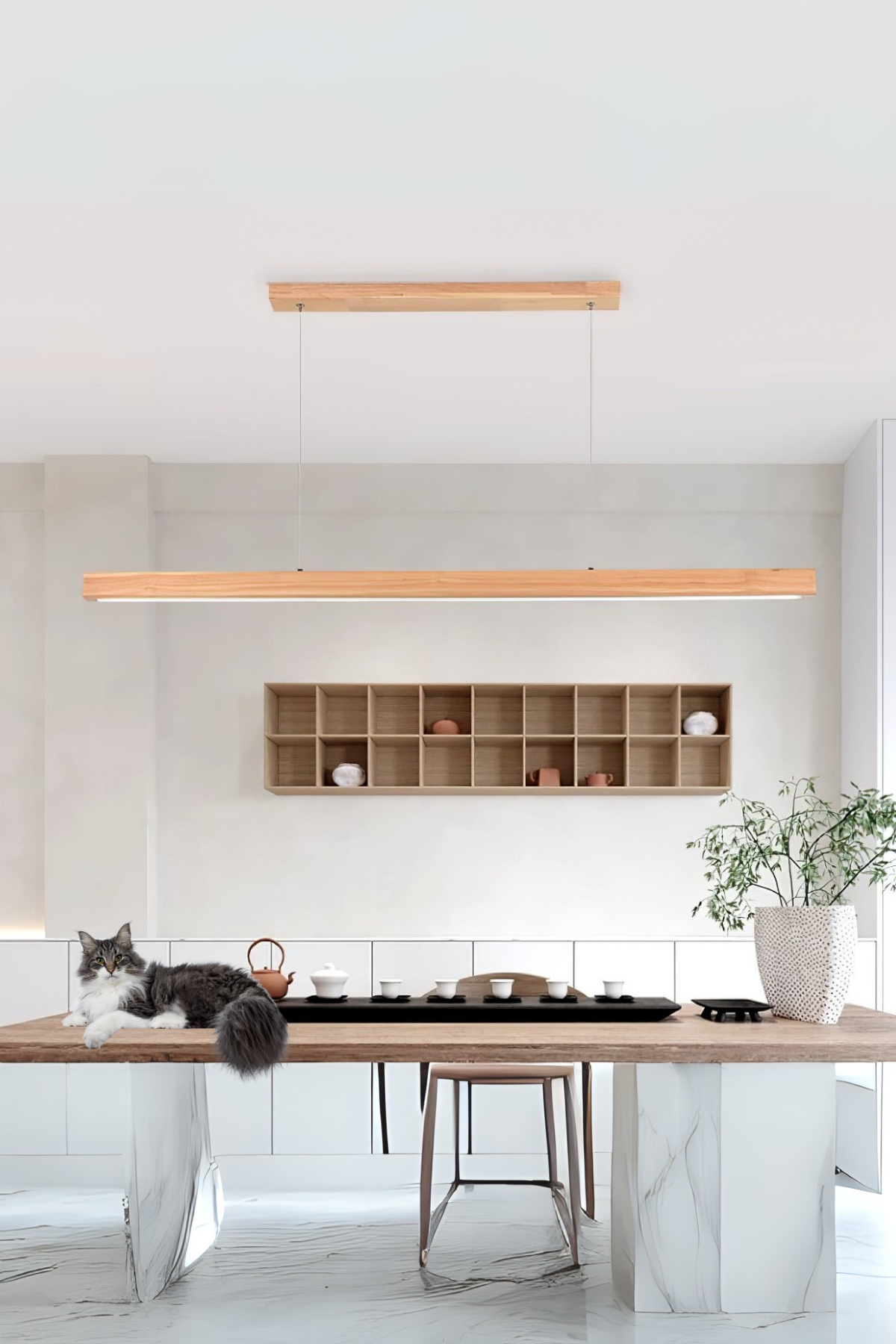 Led Avize Modern Avize Modelleri Yükseklik Ayarlı BuShop Lumiwood 120cm Natural Renk Gün Işığı Led Sarkıt Avize