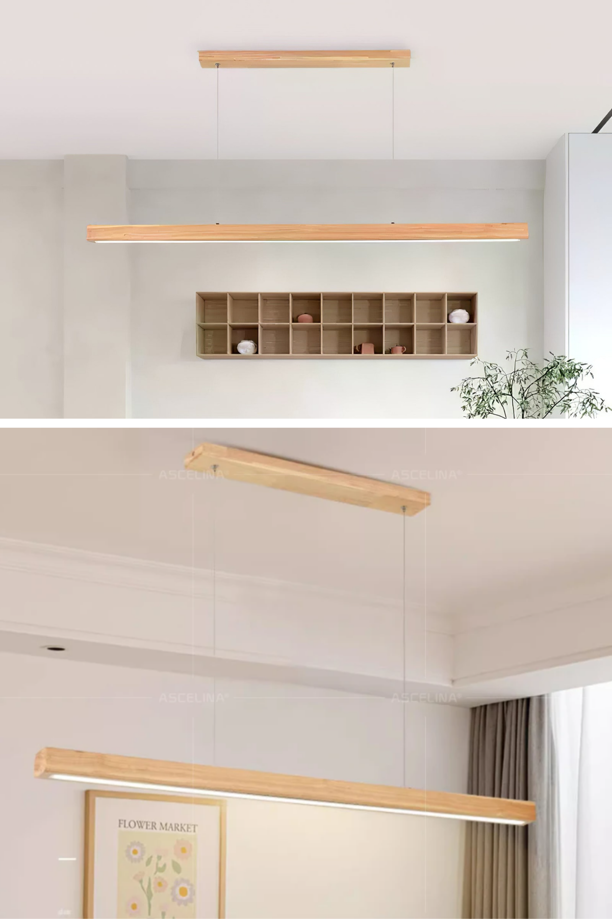 Led Avize Modern Avize Modelleri Yükseklik Ayarlı BuShop Lumiwood 120cm Natural Renk Gün Işığı Led Sarkıt Avize