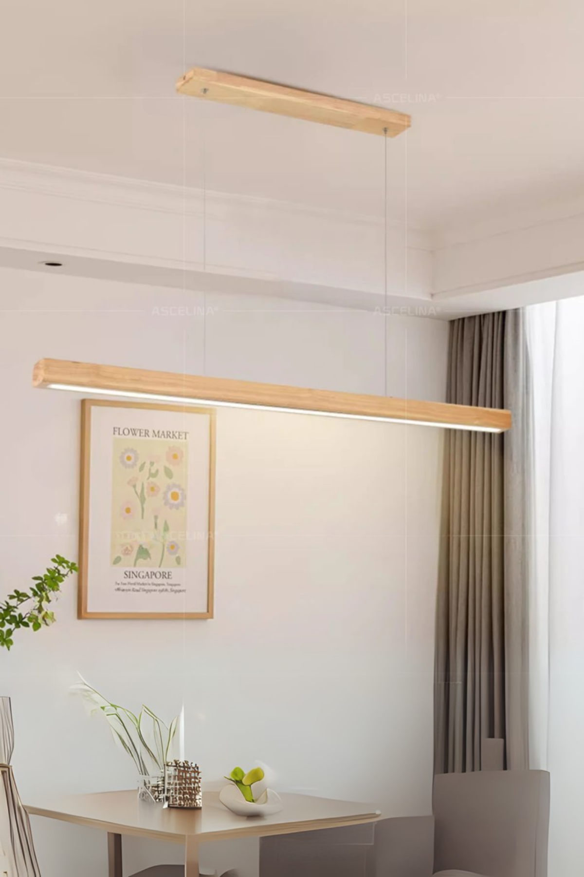 Led Avize Modern Avize Modelleri Yükseklik Ayarlı BuShop Lumiwood 120cm Natural Renk Gün Işığı Led Sarkıt Avize