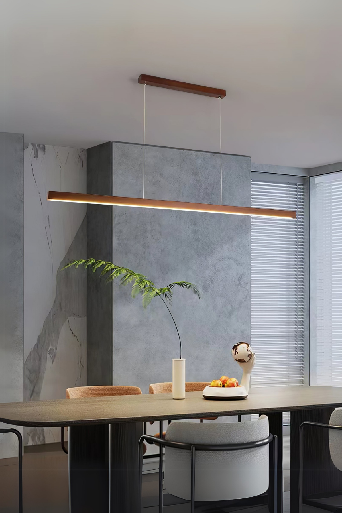 Led Avize Modern Avize Modelleri Yükseklik Ayarlı BuShop Lumiwood 120cm Ceviz Renk Gün Işığı Led Sarkıt Avize